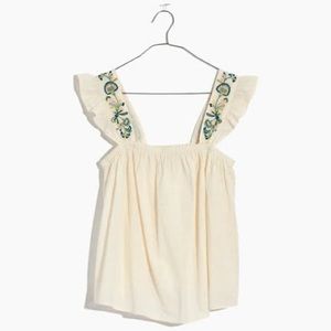 Madewell Embroidered Flutter Sleeve Top Size Large - ASO Meghan Markle